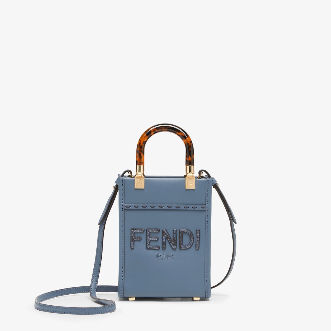 Mini Sunshine Shopper - Blue leather and elaphe mini-bag | Fendi