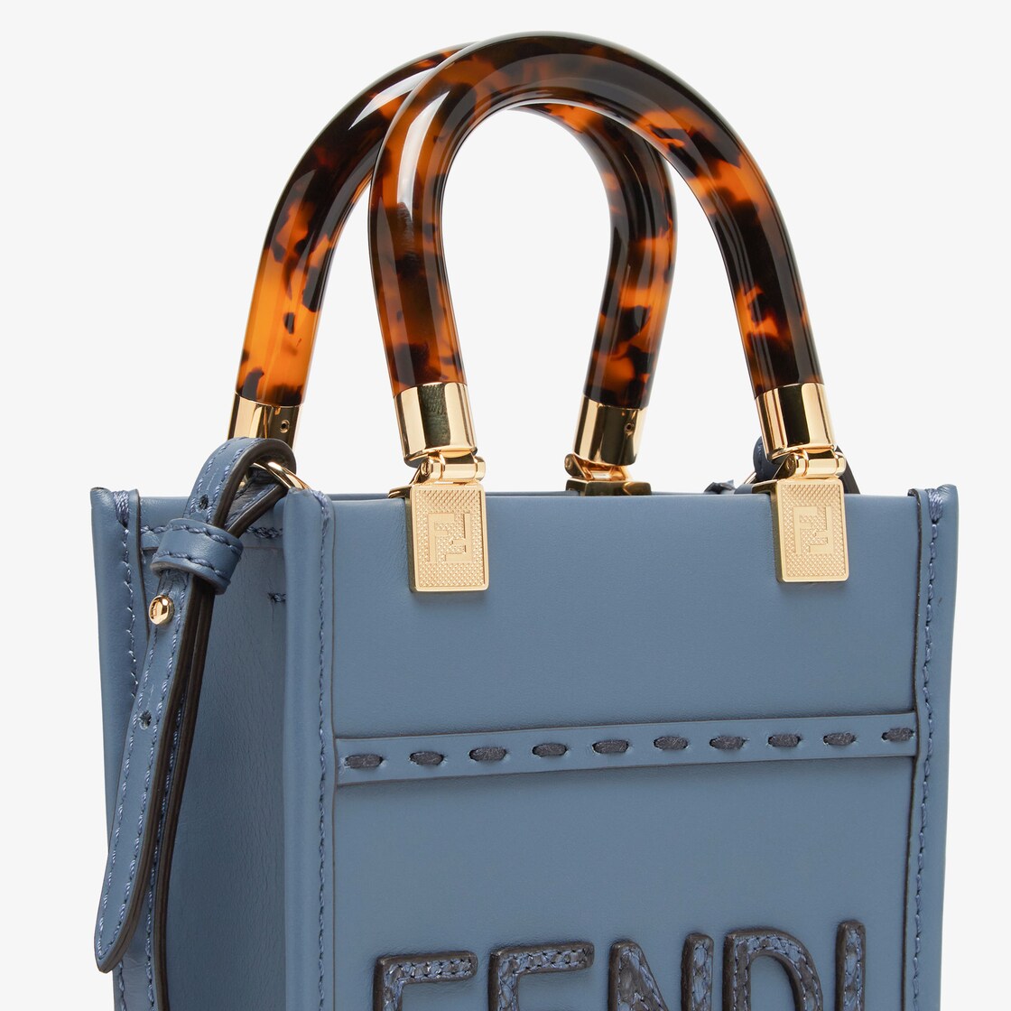 Mini Sunshine Shopper Blue leather and elaphe mini bag Fendi