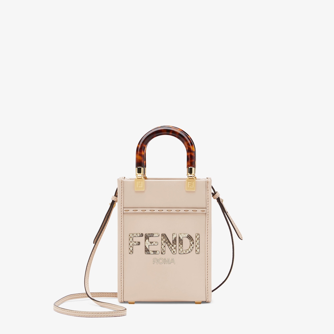 Mini Sunshine Shopper - Light grey leather and elaphe mini bag | Fendi