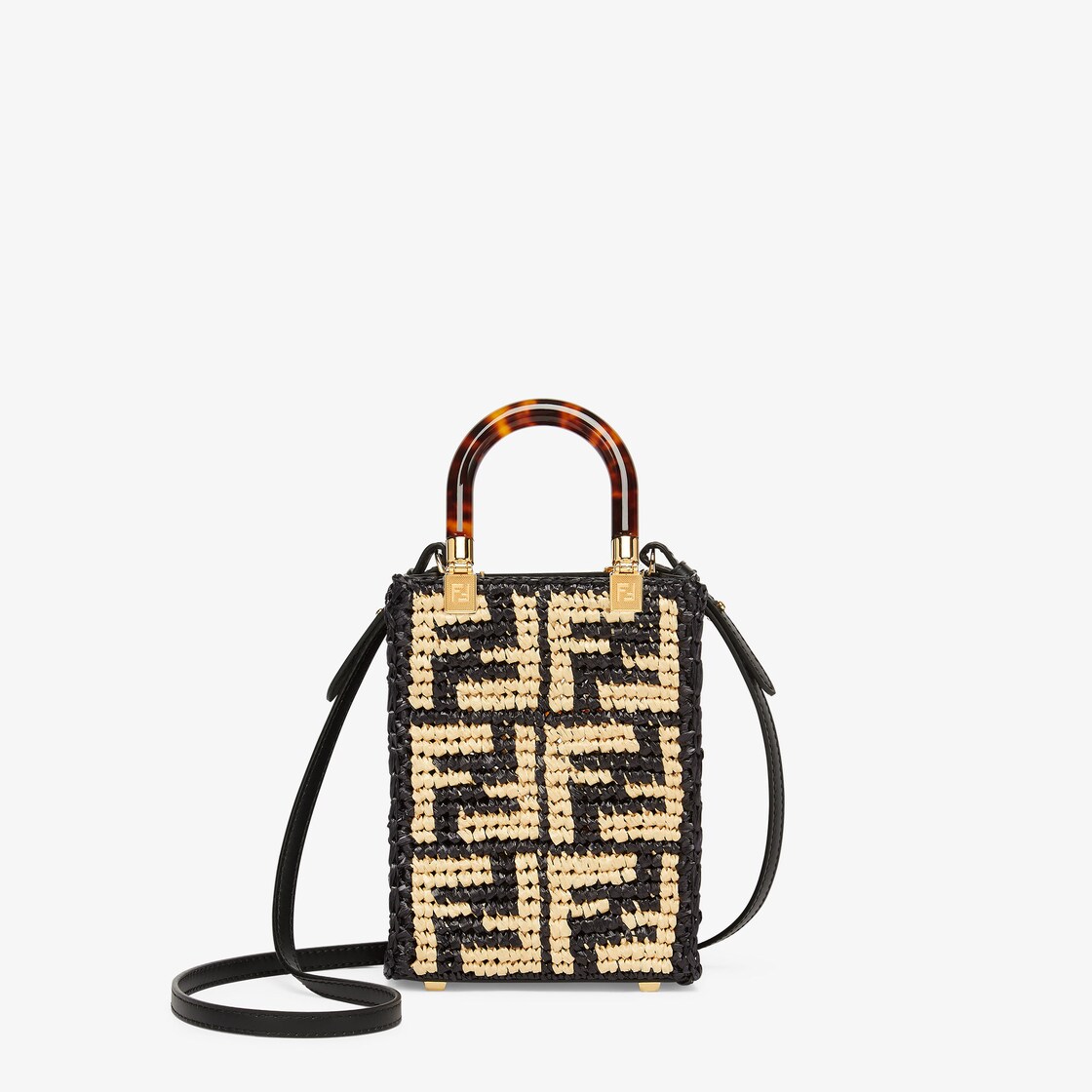 Mini Sunshine Shopper - Black mini bag with crocheted | Fendi