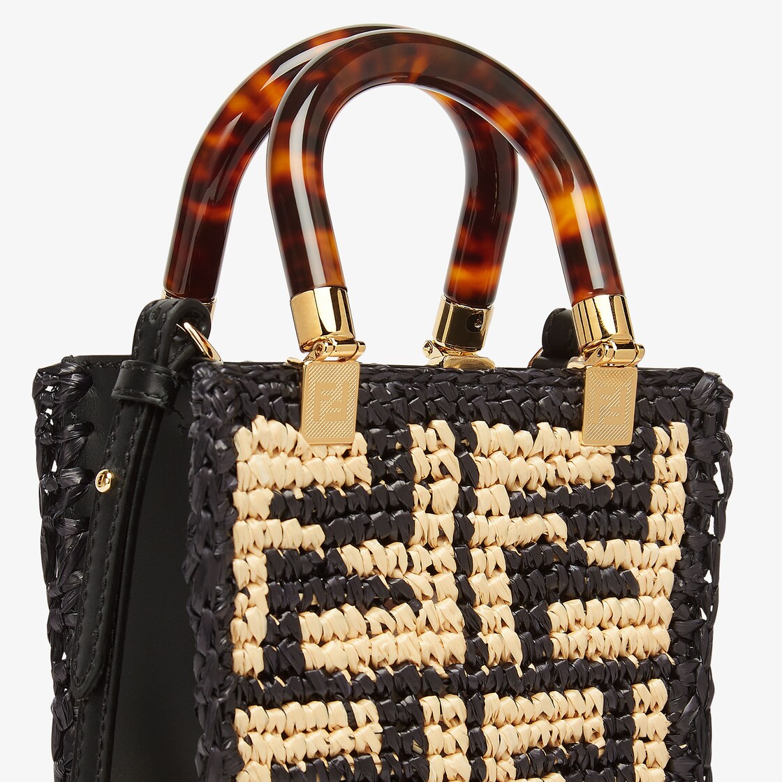 Fendi Black And Cream Raffia Logo Baguette