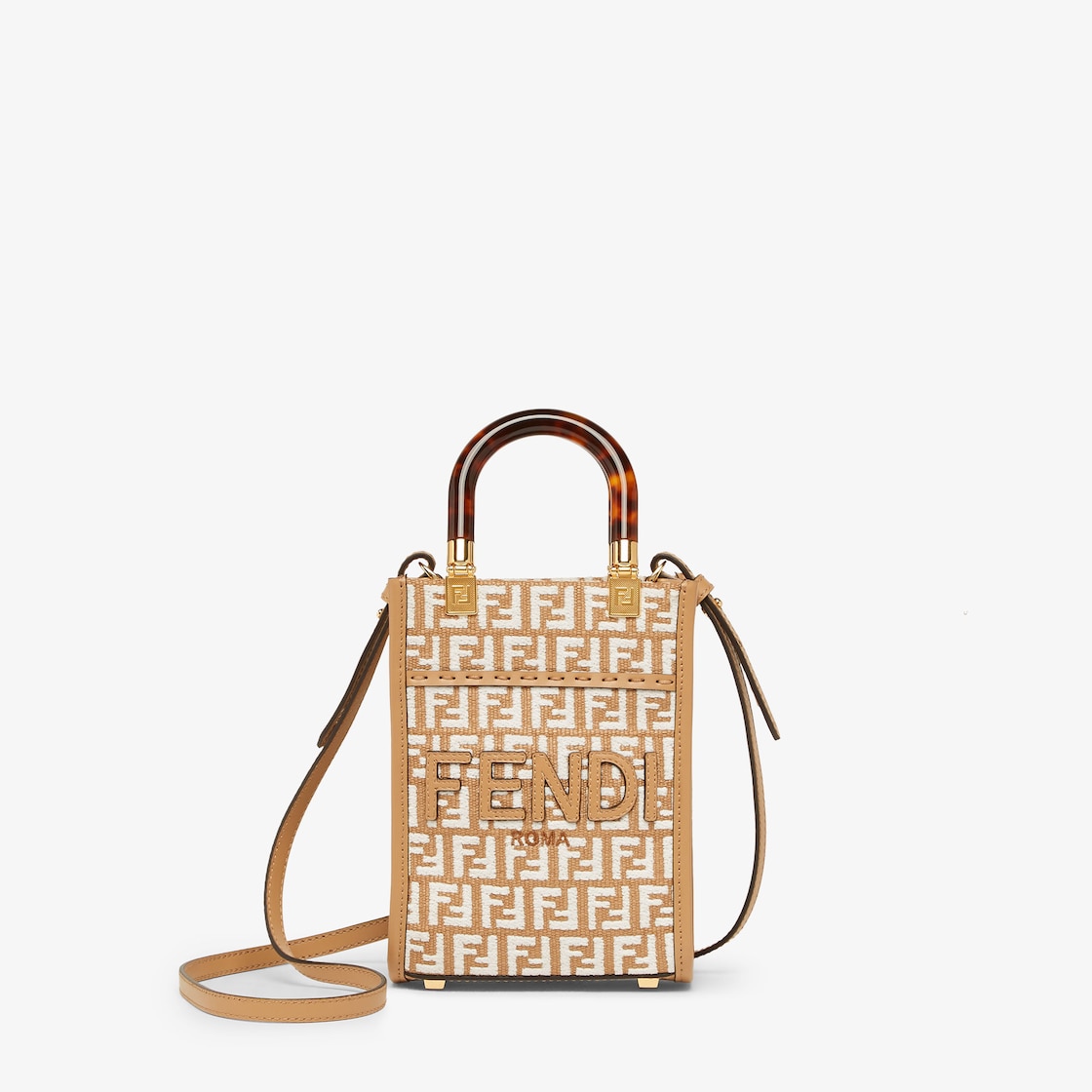 Fendi Sunshine Leather Mini Tote Bag in Natural