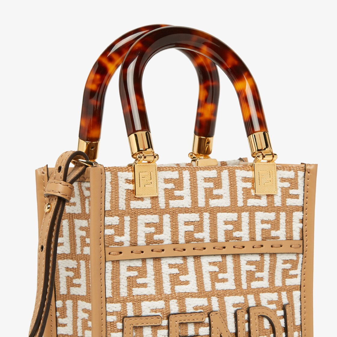 Fendi Raffia Mini Sunshine Shopper Tote w/ Strap