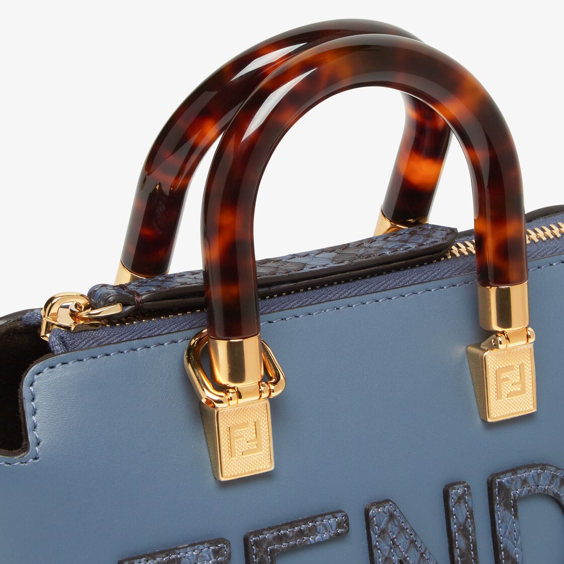 By The Way Mini Small blue leather and elaphe Boston bag Fendi