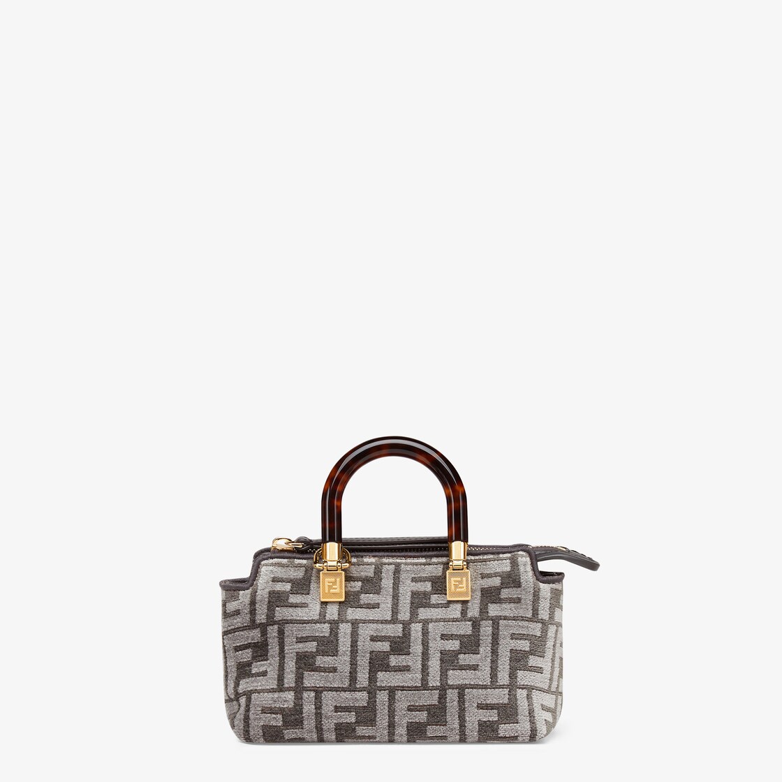 By The Way Mini Small Boston Bag In Dark Gray Tapestry Fabric Fendi