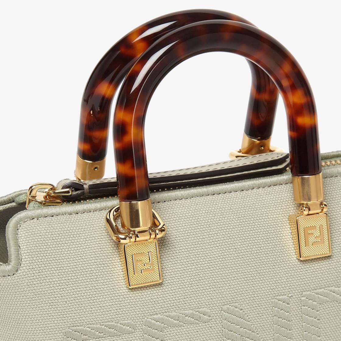 By The Way Mini - Light green canvas small Boston bag with Fendi Roma  embroidery