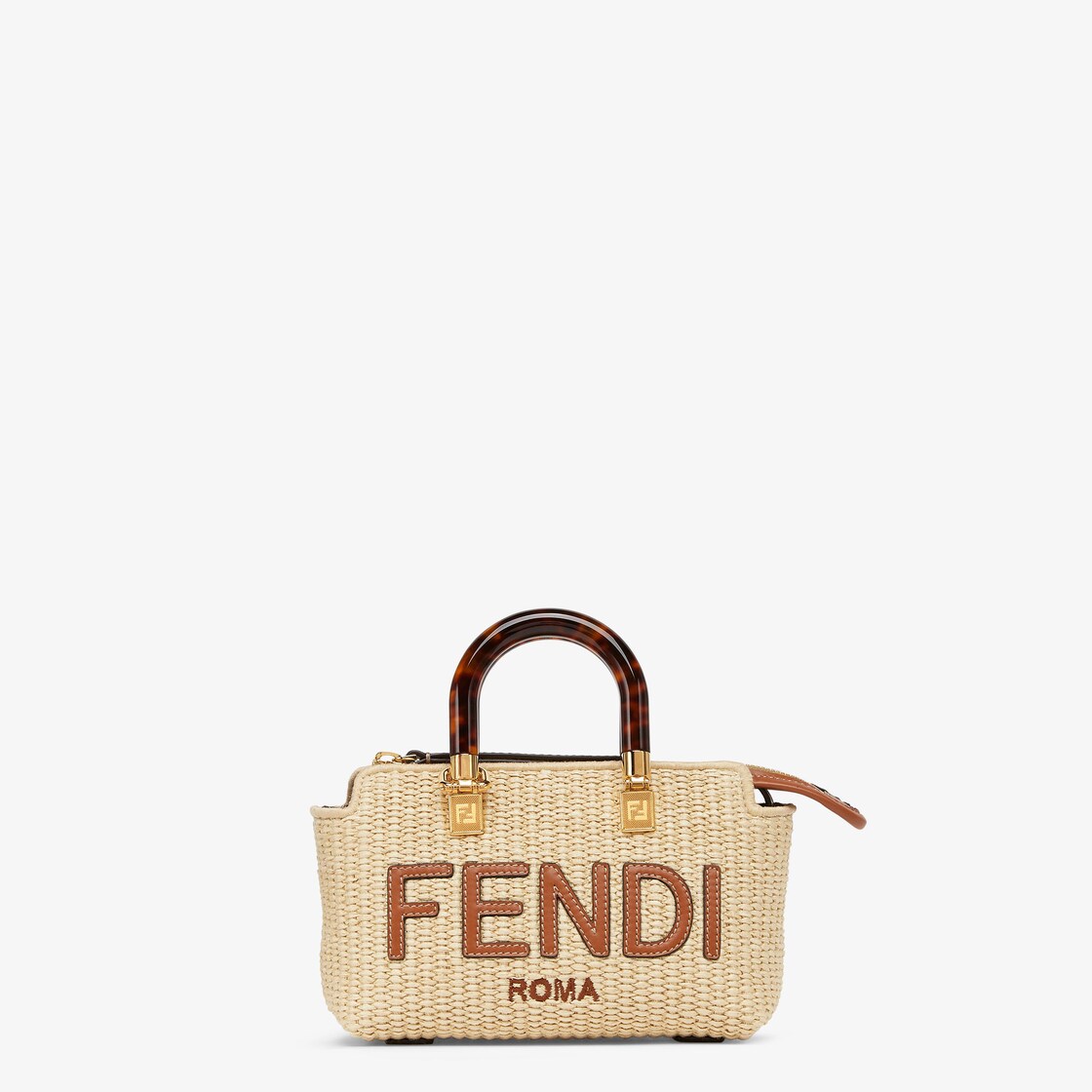 Fendi By The Way Mini Raffia & Leather Shoulder Bag in Metallic