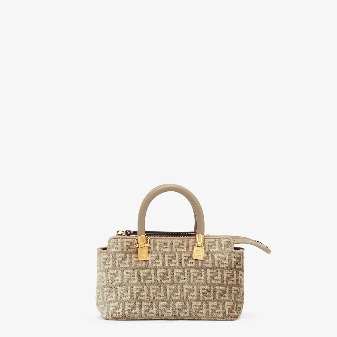 Fendi Mini By The Way Boston Bag In FF Tapestry Fabric Grey