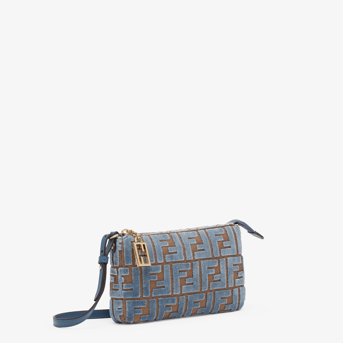 Baguette Pouch Light blue jacquard FF velvet pouch with chain Fendi