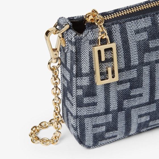 Fendi Baguette pouch made in denim-effect FF jacquard in shades | Thumbnail 6