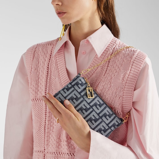 Fendi Baguette pouch made in denim-effect FF jacquard in shades | Thumbnail 7