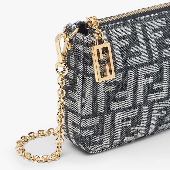 Fendi Baguette pouch made in denim-effect FF jacquard in shades | Thumbnail 6