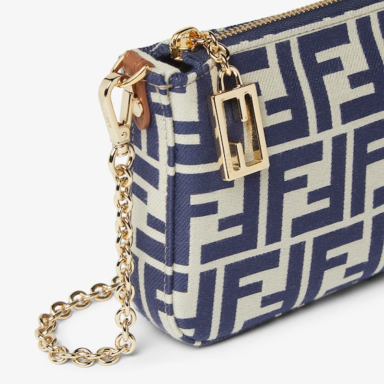 Fendi Baguette pouch made of beige and blue FF jacquard | Thumbnail 6