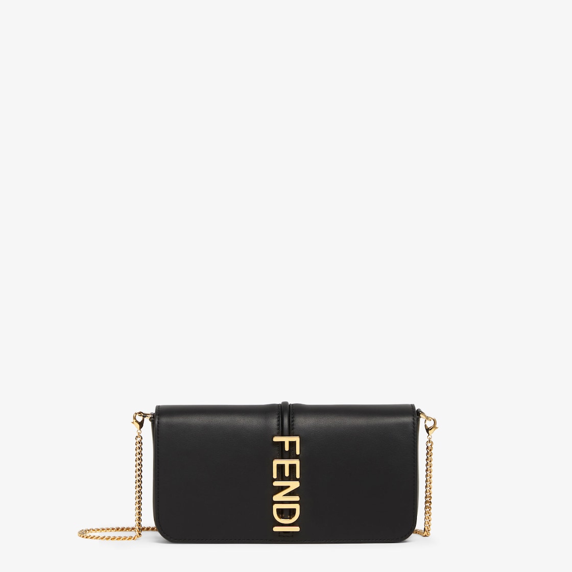 Fendigraphy Wallet On Chain Black leather wallet Fendi