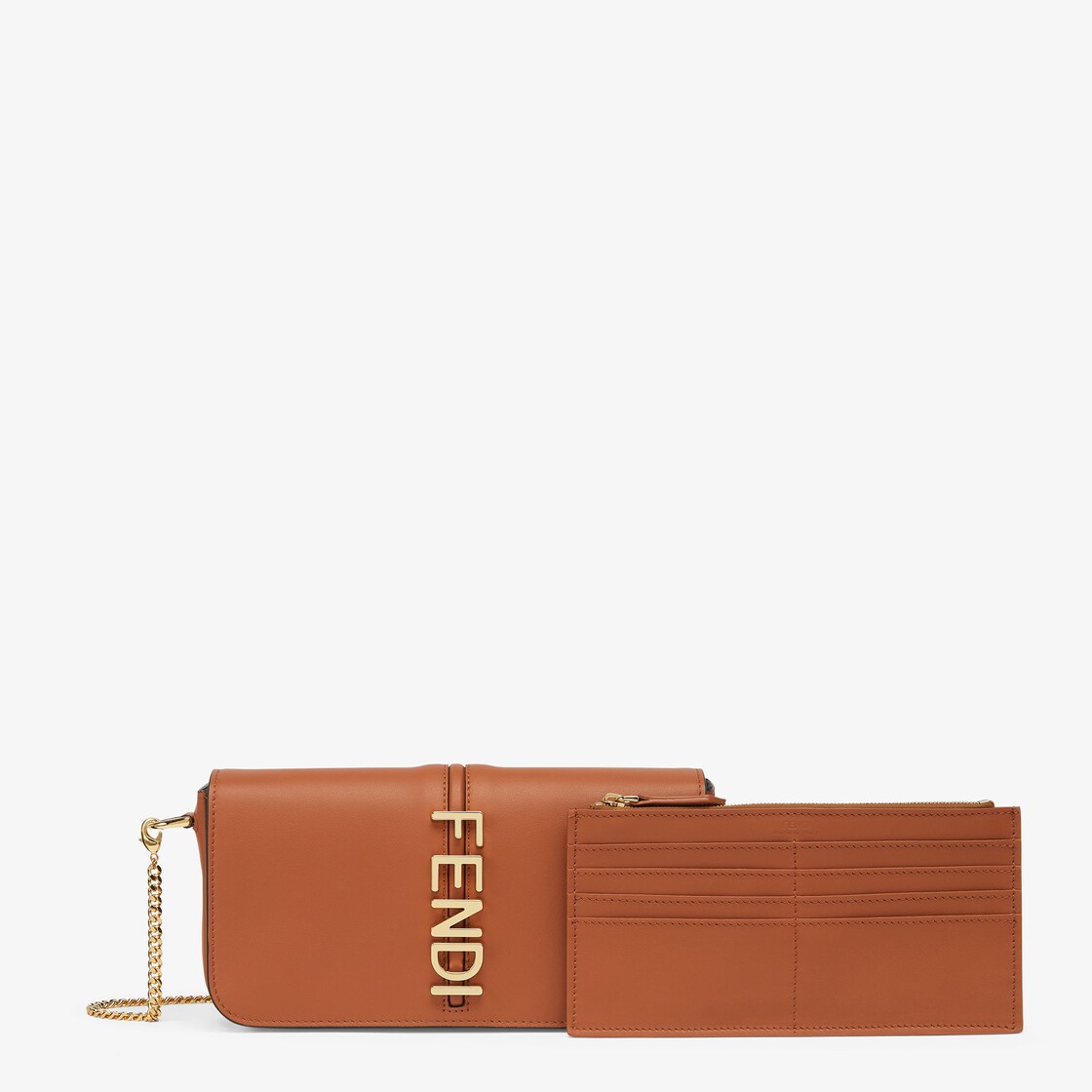 Fendigraphy Wallet On Chain - Brown leather wallet | Fendi