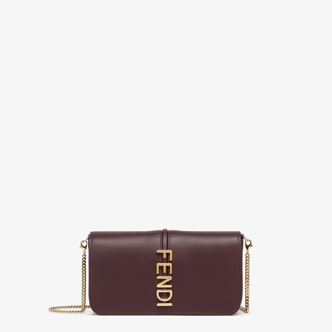 Fendigraphy Wallet On Chain Burgundy leather wallet Fendi