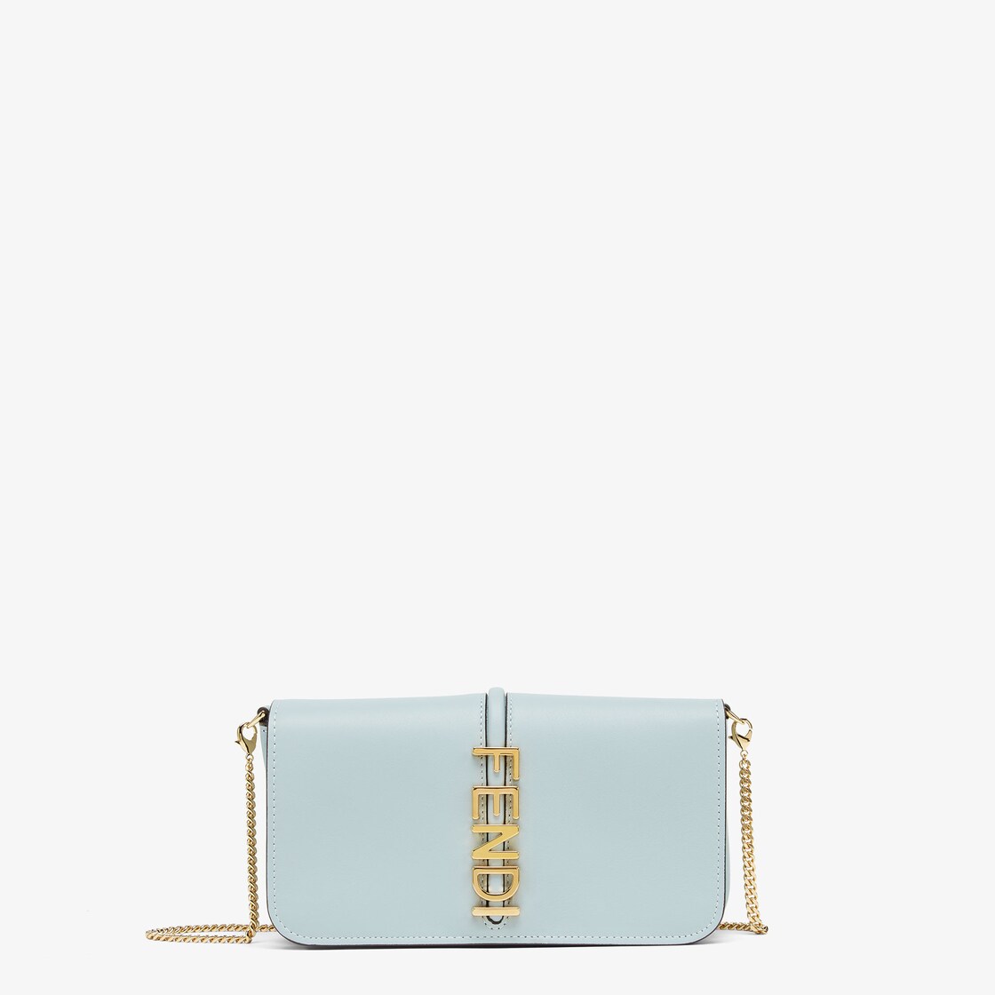 Fendigraphy Wallet On Chain - Light blue leather wallet | Fendi