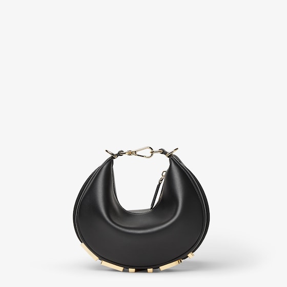 Fendi Mini hobo bag made of soft black leather, embellished