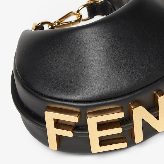 Fendi Mini hobo bag made of soft black leather, embellished | Thumbnail 4