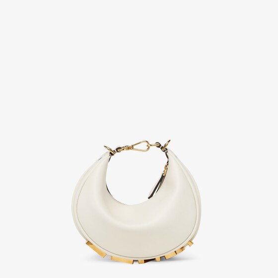 Fendi Mini hobo bag made of soft white leather, embellished