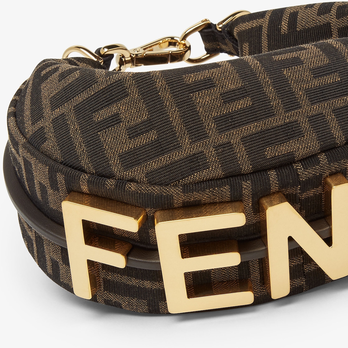 Fendi Boston Bag FF Jacquard Fabric Brown GHW