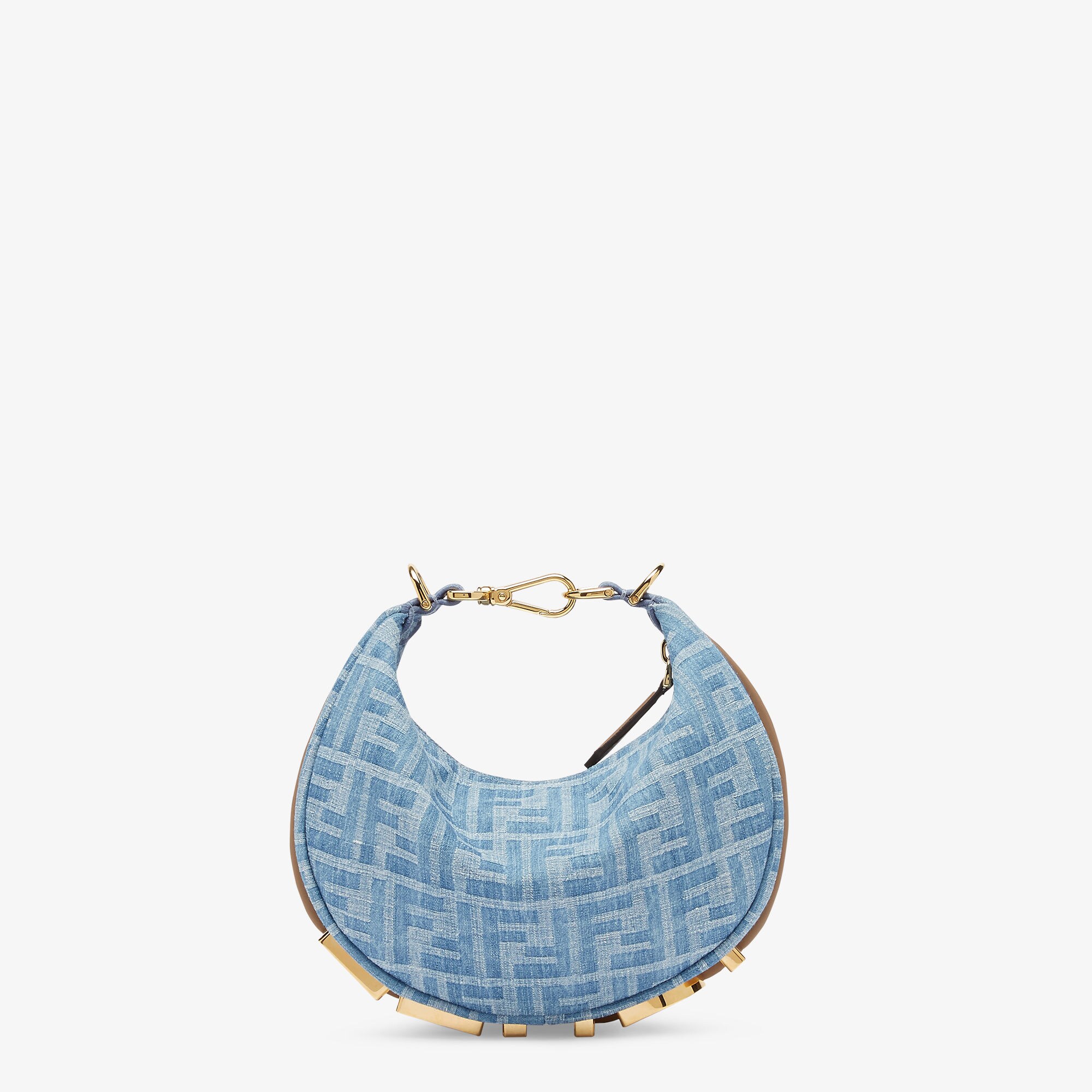 ハンドバッグ FENDI FF logo denim mini bag grey Fendi Denim-effect Ff Jacquard Roll Mini Bag – Modecraze Inc.