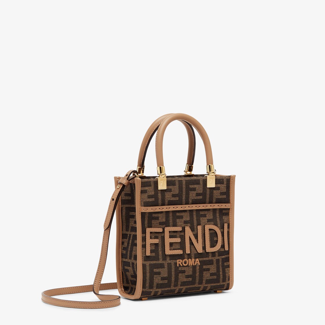 Mini Sunshine Shopper - Brown FF fabric mini-bag | Fendi