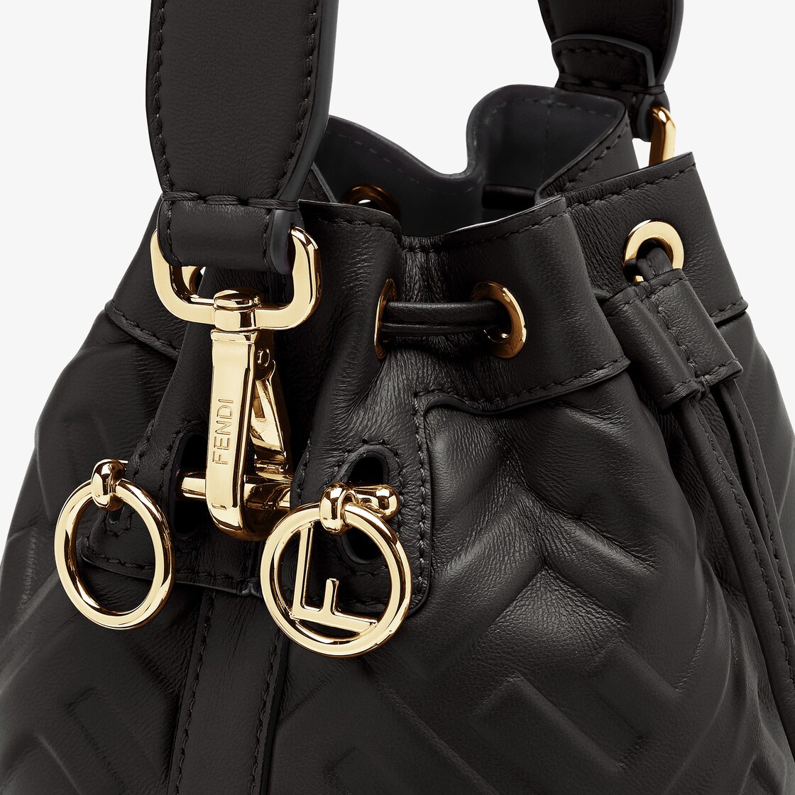 Fendi Mon Tresor Bucket Bag In FF Motif Calf Leather Black