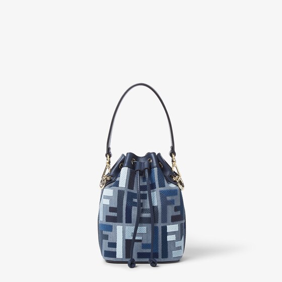 Fendi Borsa A Secchiello Mon Tresor In Tela Ricamata Donna In Blue
