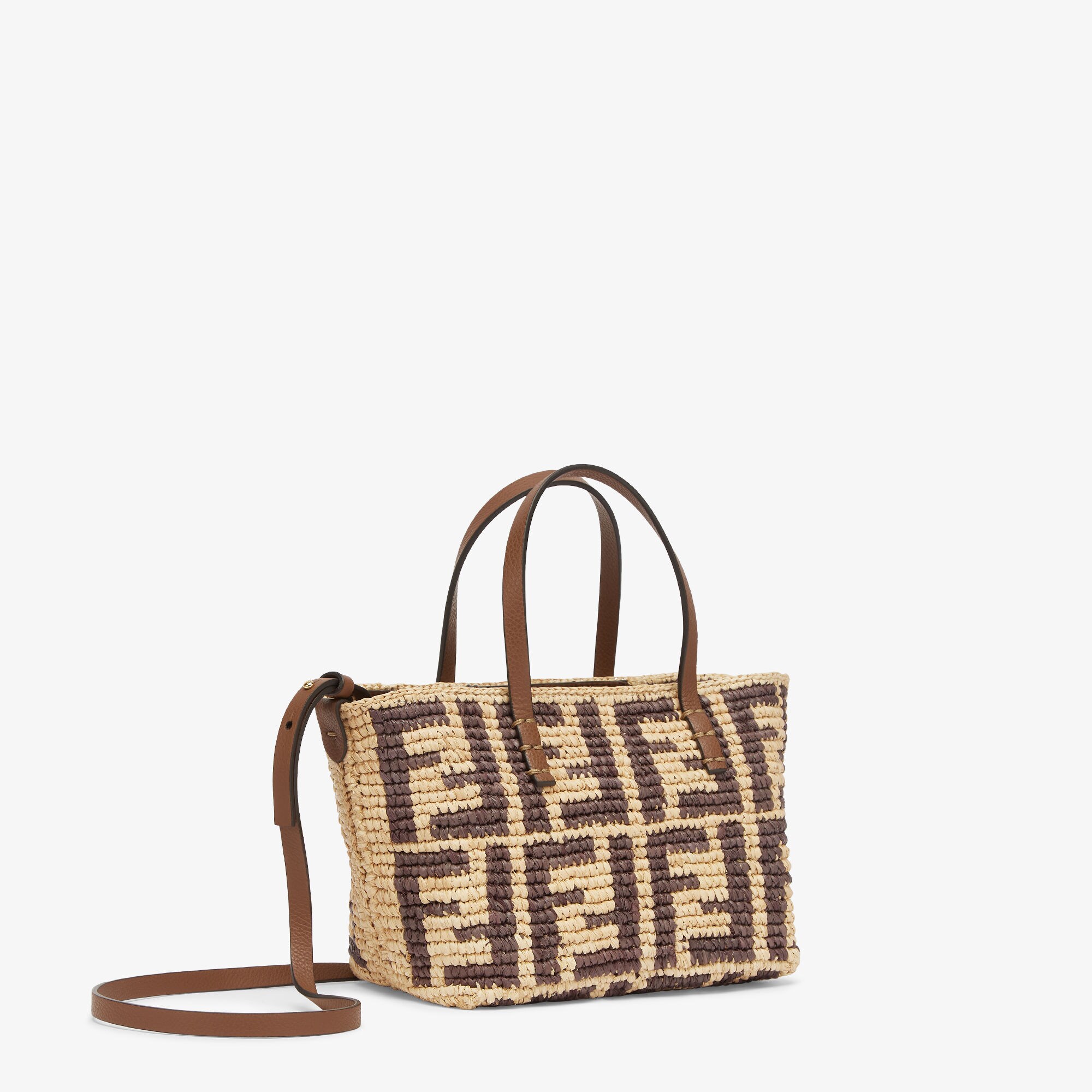 関送込 FENDI ロールスモール FFクロシェラフィアショッパー FENDI】ロール スモール FFラフィア クロシェ クラッチ付 tote
