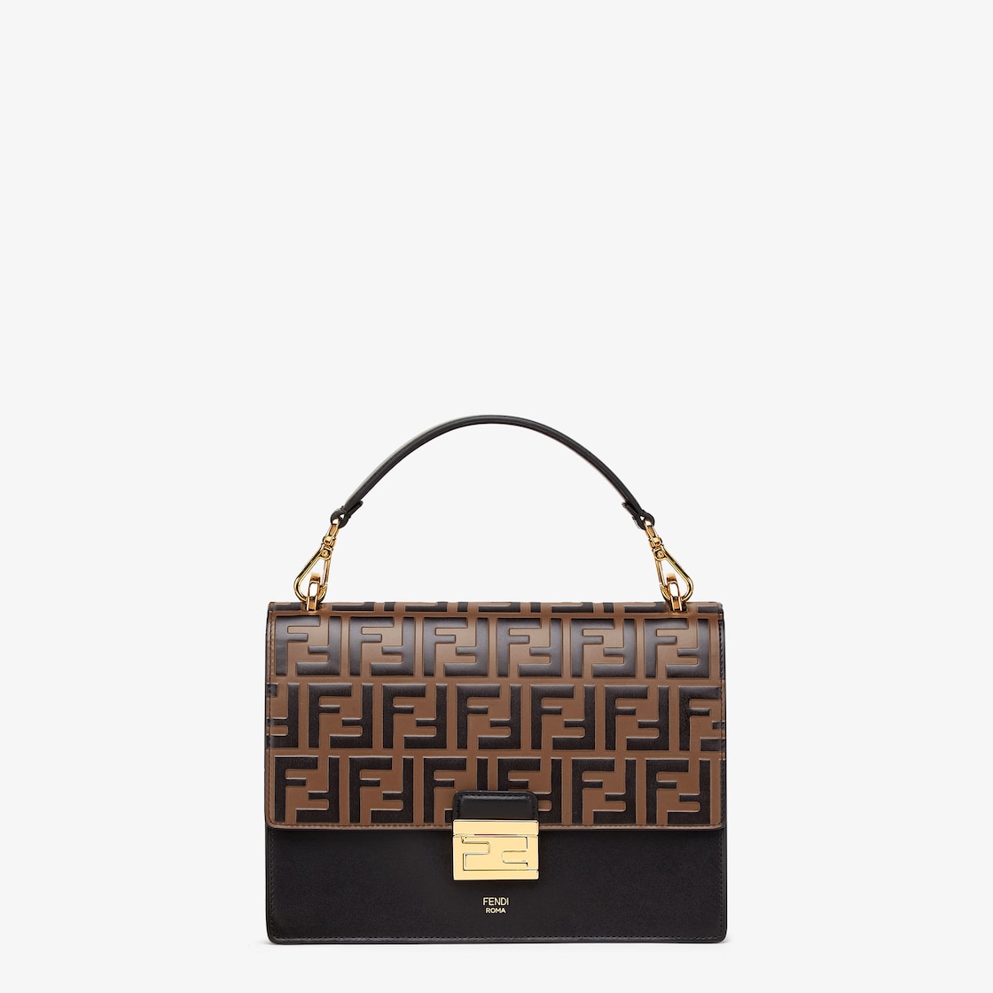 FENDI: leather bag with FF logo - Brown