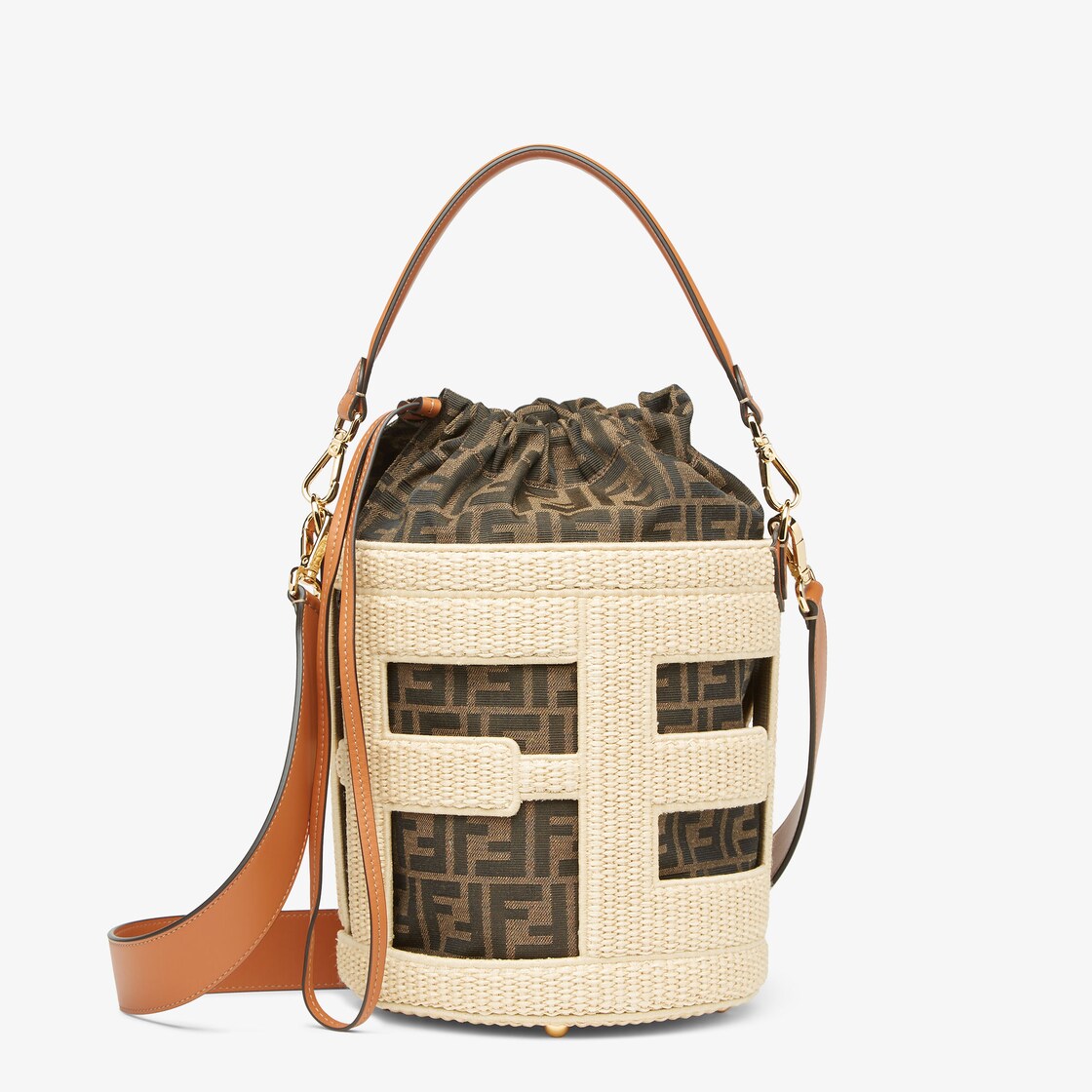 FENDI Step Out中号手袋拉菲草米色| Fendi