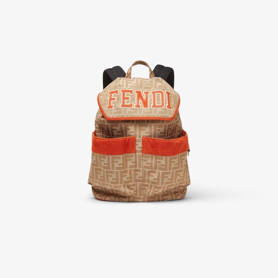 Fendi Junior backpack in beige jacquard fabric with all-over