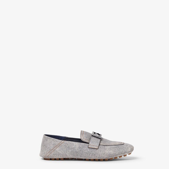 Fendi Light Blue Denim-print Leather Loafers In Gray