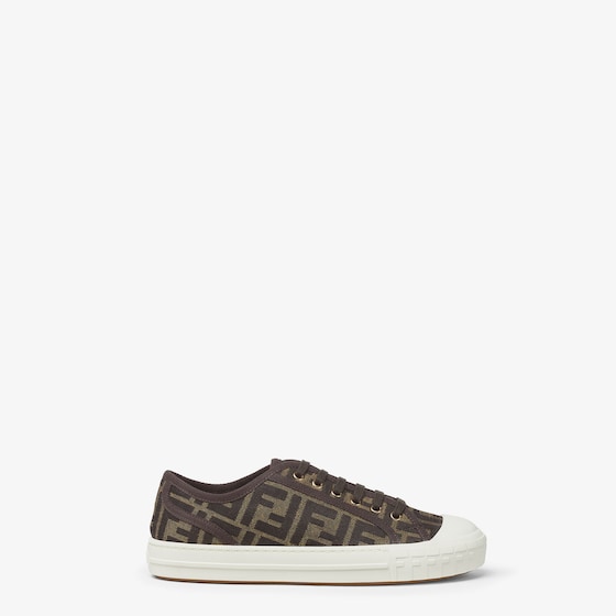 Fendi Low-top Sneakers With Monogram Pattern And Gold-tone Accents In Brown