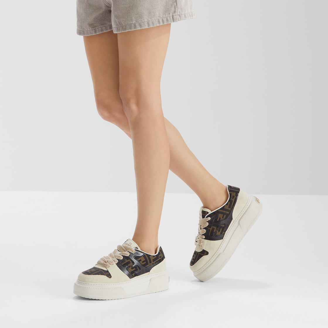 Fendi Match Canvas and white suede platform low-tops White - Image 5/5