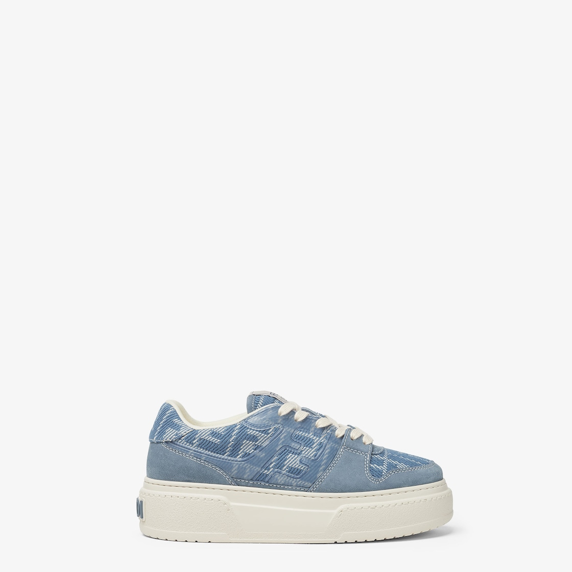 Fendi Match Platform low tops in denim-effect FF jacquard and light blue suede. Light blue - Image 1/6