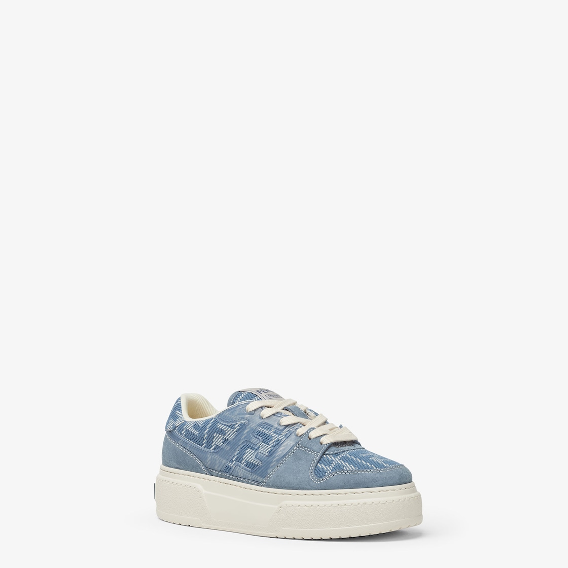 Fendi Match Platform low tops in denim-effect FF jacquard and light blue suede. Light blue - Image 3/6