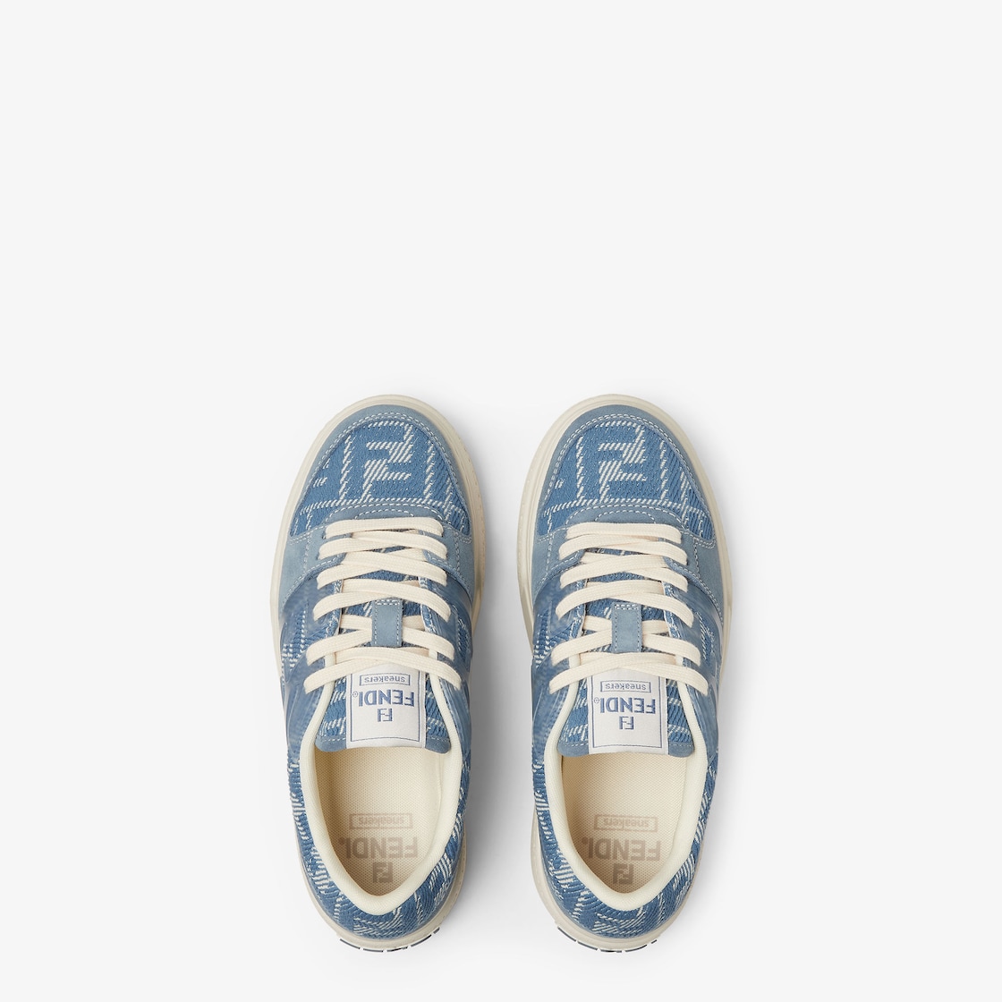 Fendi Match Platform low tops in denim-effect FF jacquard and light blue suede. Light blue - Image 5/6