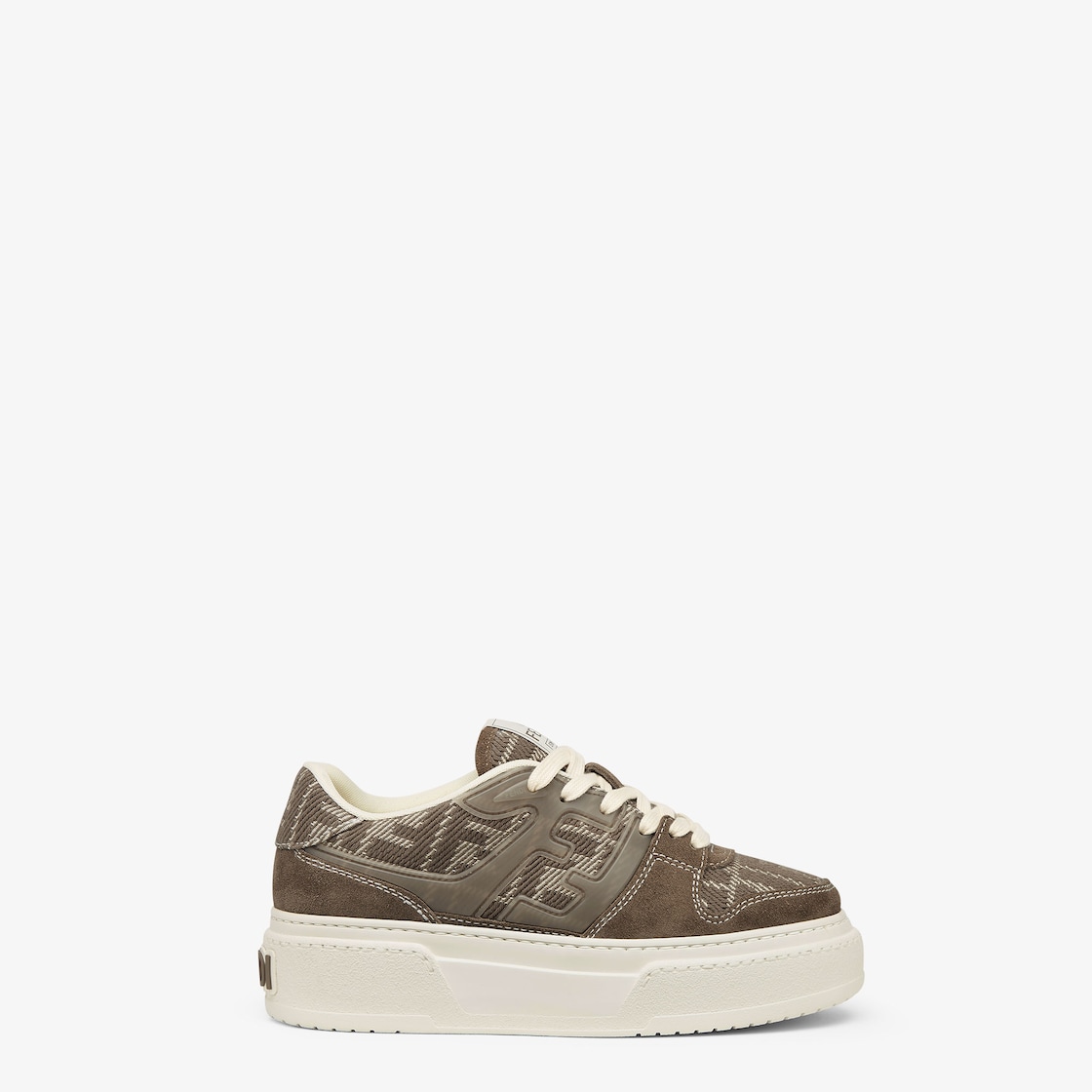 Fendi Match Brown denim-effect FF jacquard and suede platform low tops Brown - Image 1/5