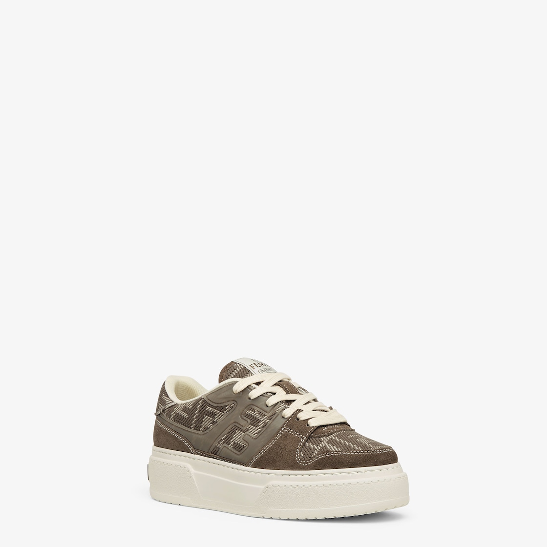 Fendi Match Brown denim-effect FF jacquard and suede platform low tops Brown - Image 2/5