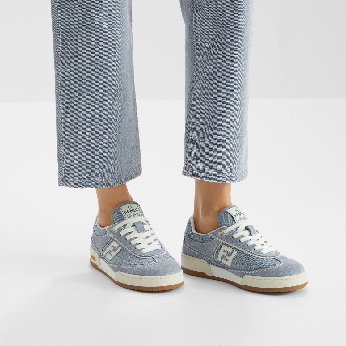 Fendi Match Light blue denim fabric and suede low tops Light blue - Image 5/5