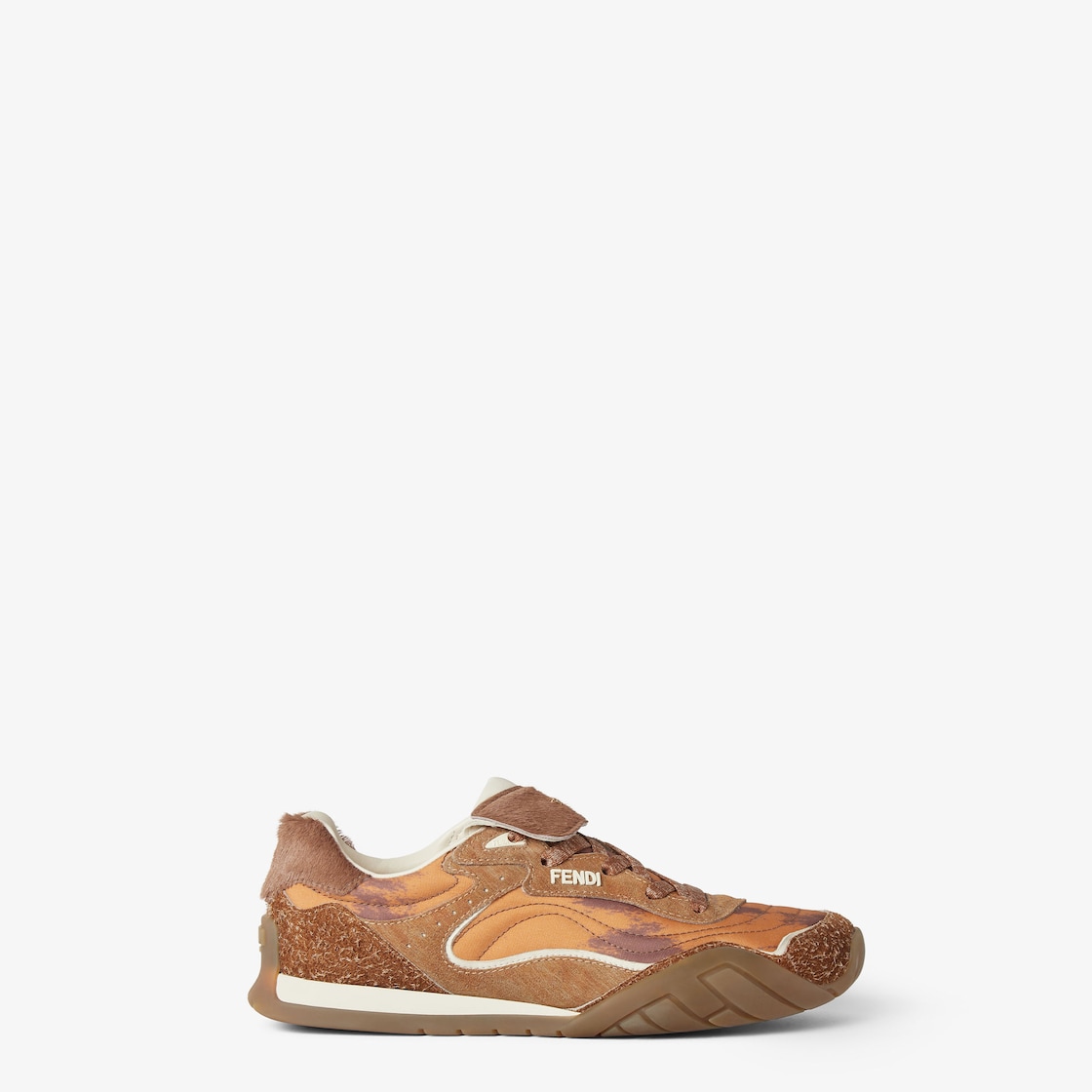 Fendi Wave Pulse Orange fabric and brown cavallino calfskin low-tops Brown - Image 1/4