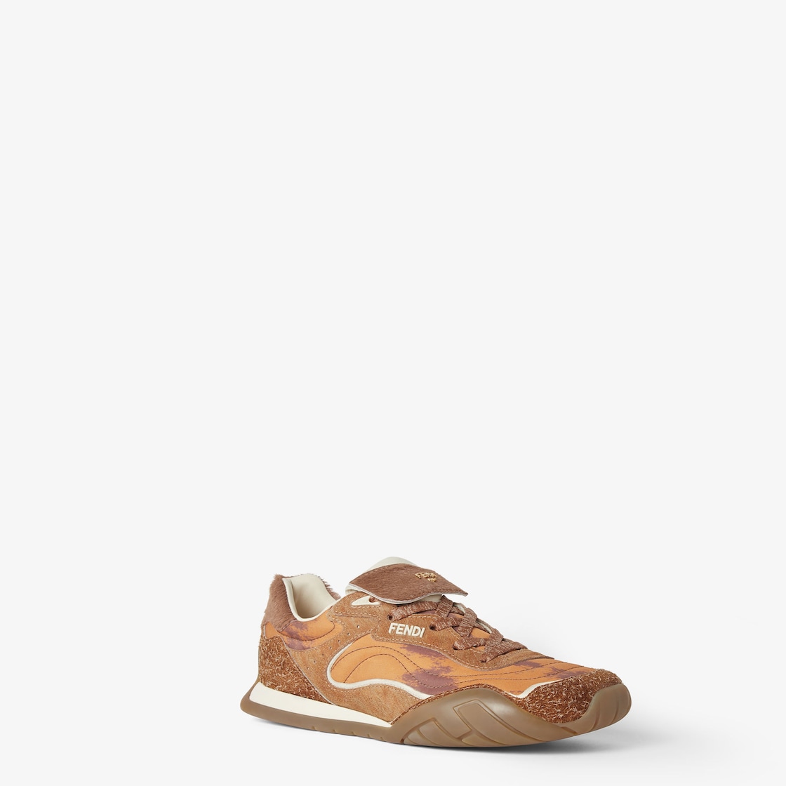 Fendi Wave Pulse Orange fabric and brown cavallino calfskin low-tops Brown - Image 2/4