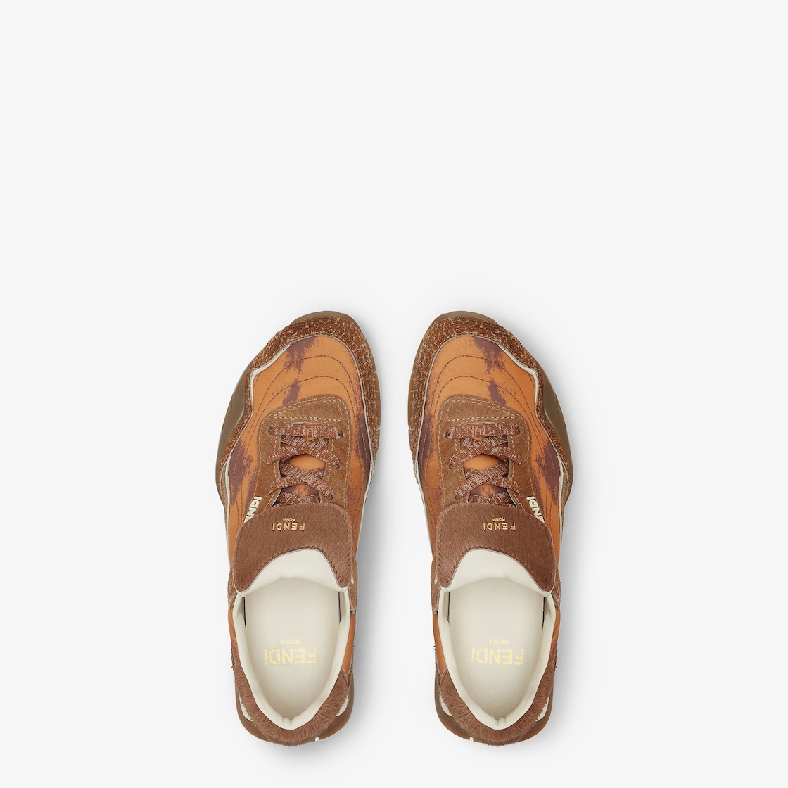 Fendi Wave Pulse Orange fabric and brown cavallino calfskin low-tops Brown - Image 4/4