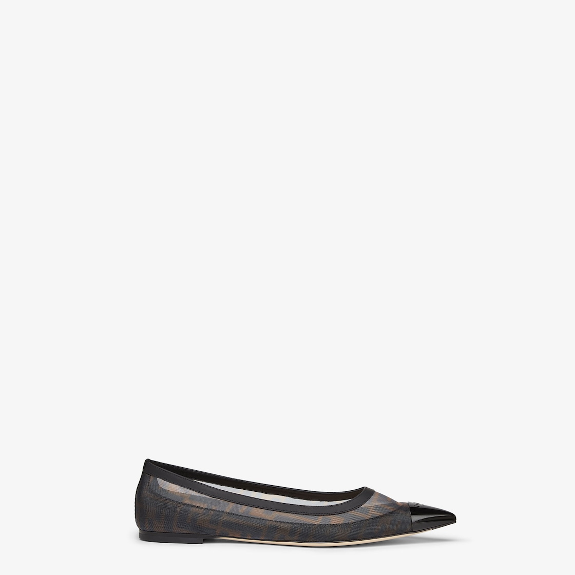 Colibri Black leather and brown FF mesh ballet flats Fendi