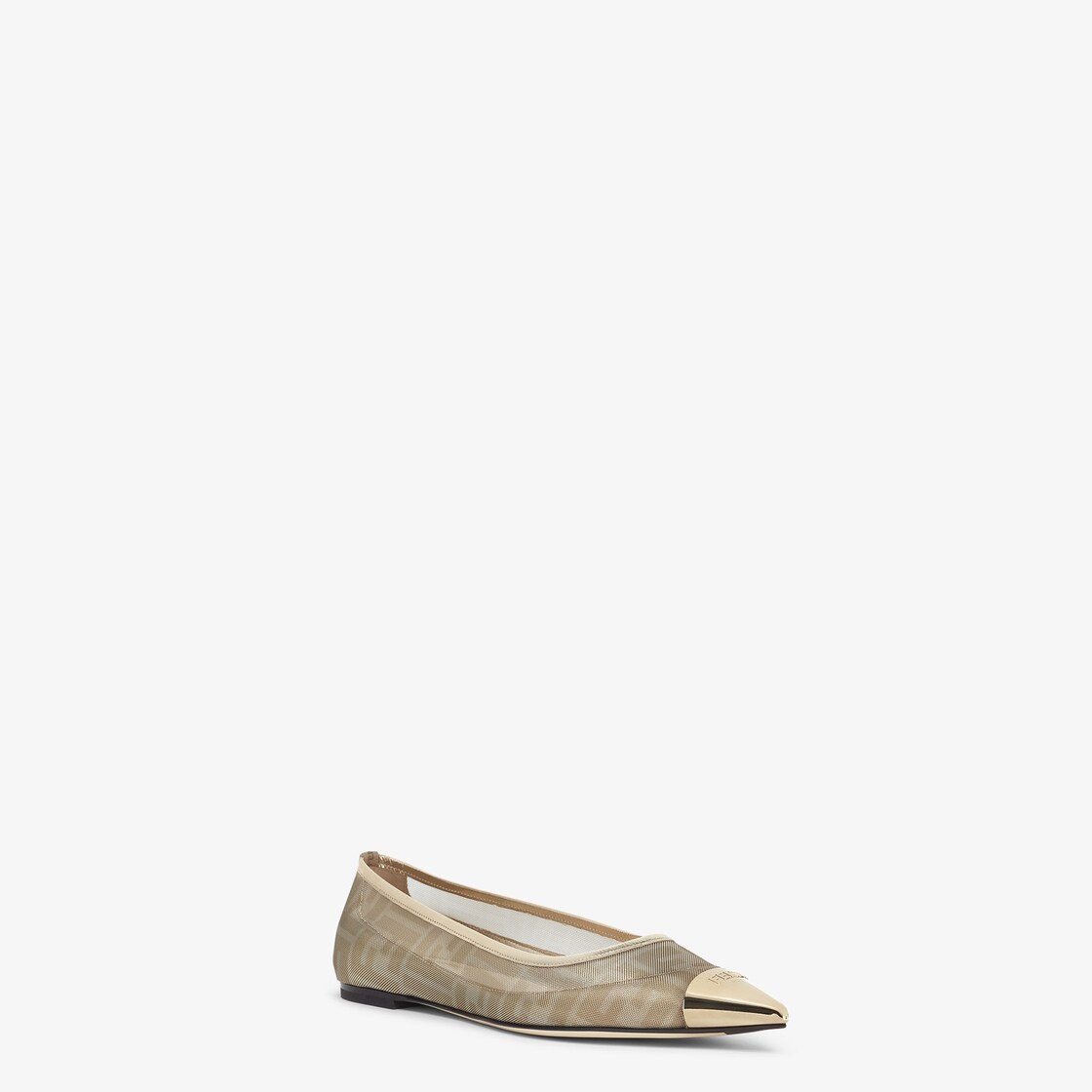 Colibrì Champagne-coloured metallic FF mesh ballet flats Gold - Image 2/4