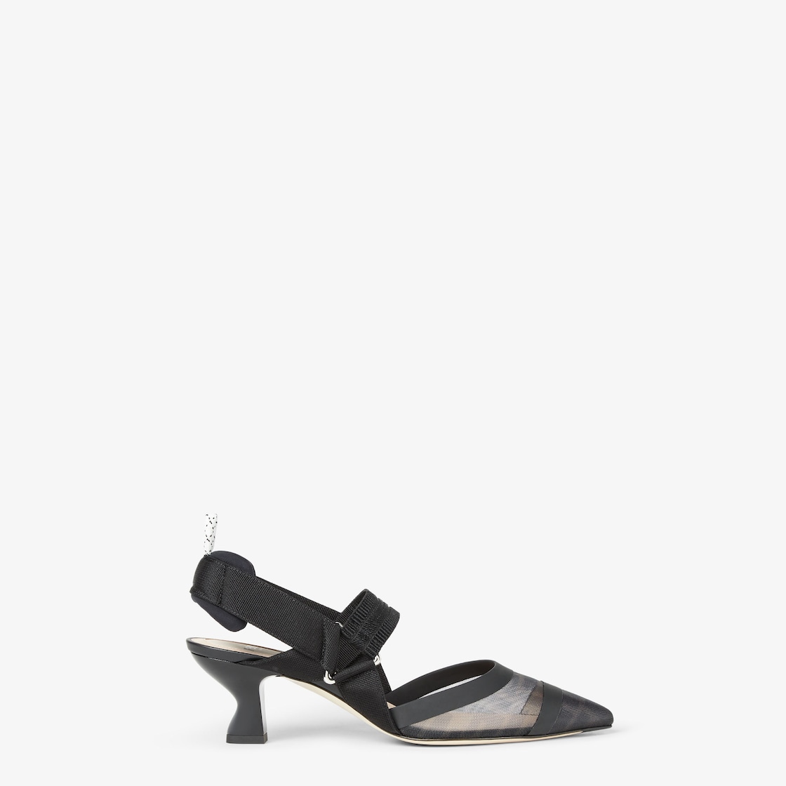 Colibrì Black leather and mesh slingbacks with medium heel Black - Image 1/4