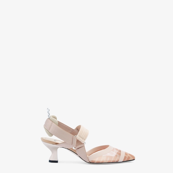Fendi Black Leather And Mesh Slingbacks With Medium Heel In Pink