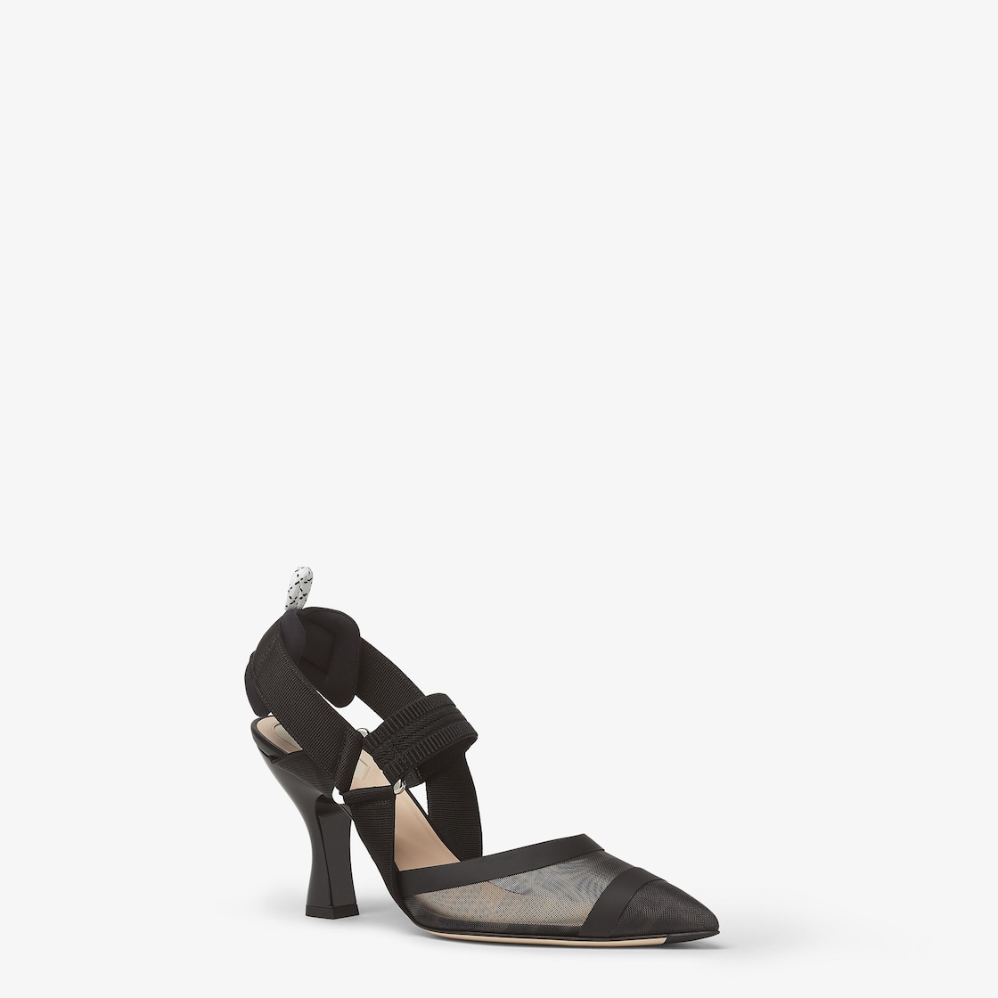 Colibrì - Black leather and mesh, high-heeled slingbacks